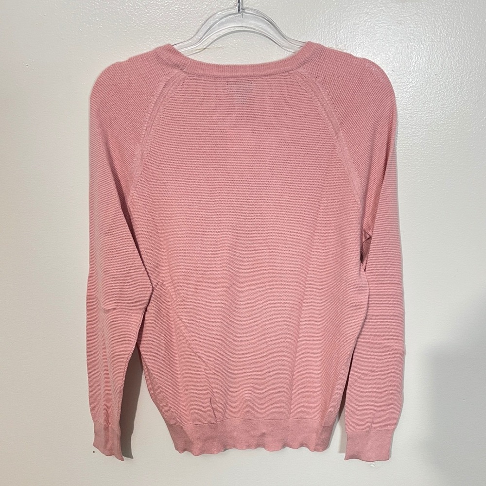 J.Crew Crewneck Sweater Mens Medium Pink 100% Cotton Textured Raglan CD617 - Picture 3 of 4